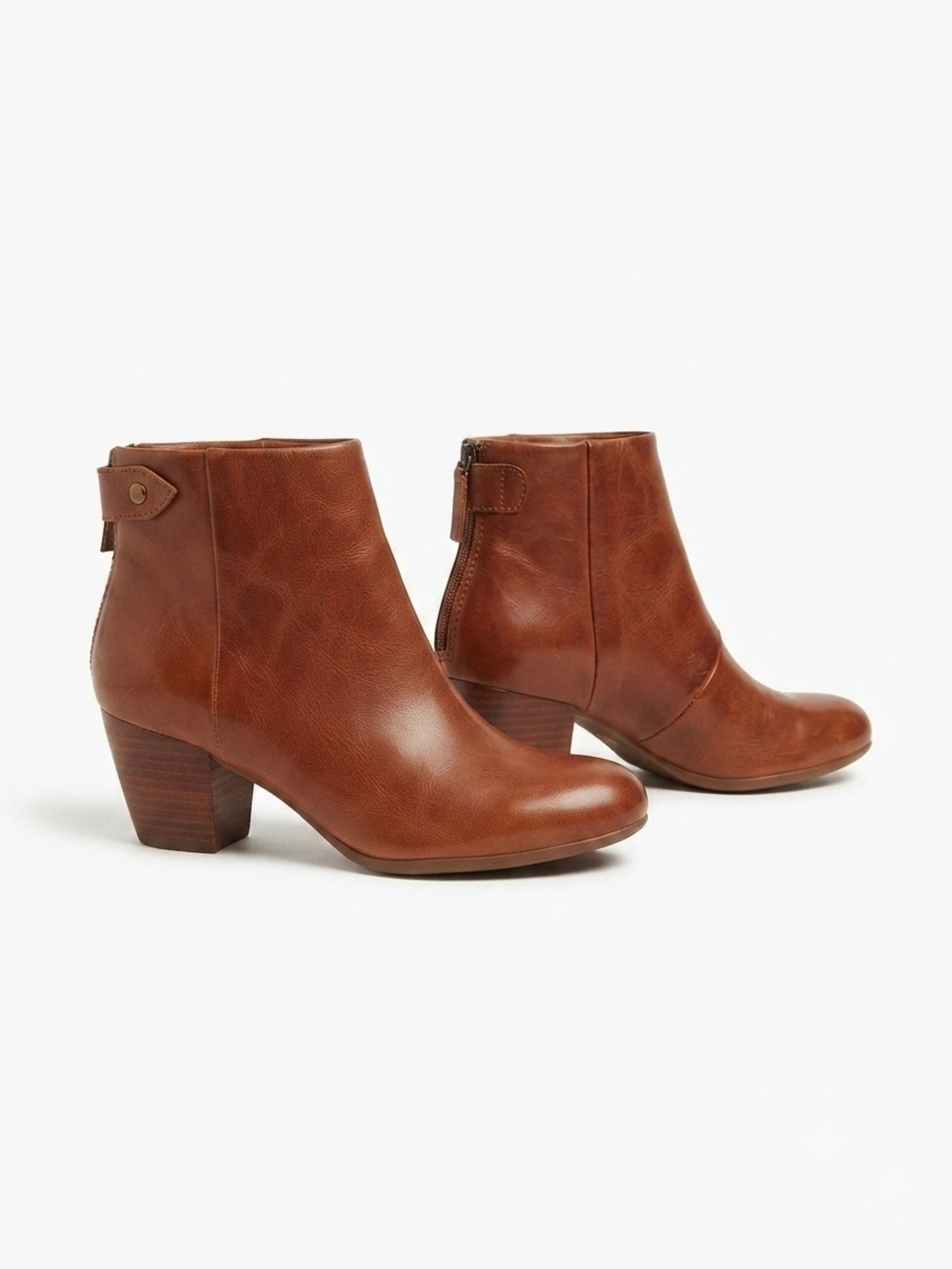 Comfortiva Cognac Leather Ankle Boots, Size 9, Excellent Condition